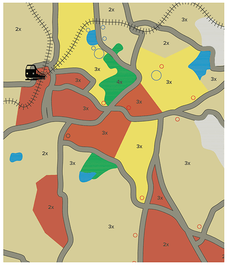 Detailed urban simulation game board map