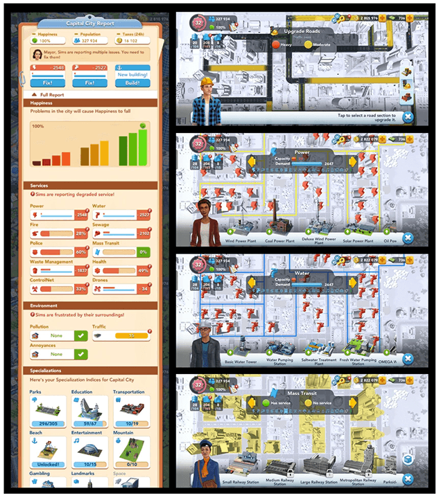 Screens from urban simulation games