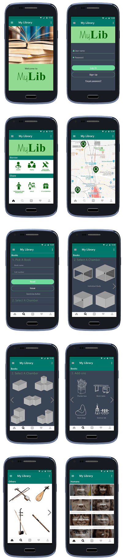 MyLib mobile library app screens