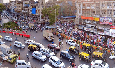 Crowded traffic junction in an Indian city