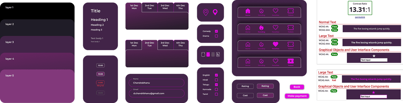 Movie ticket booking visual design system and accessibility review