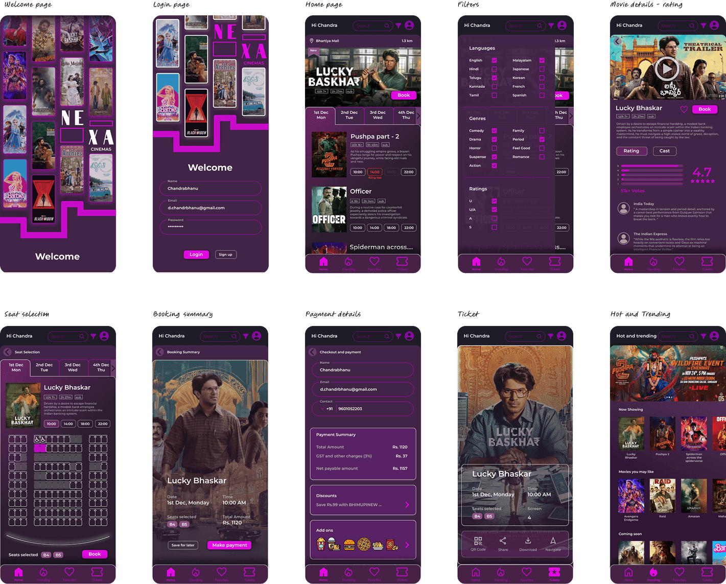 Final movie ticket booking app mockups